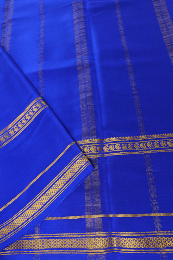 Pure Gold Lace Mysore Silk Saree in Sky Blue and Royal Blue with Bentex mango big border and Contrast Blouse