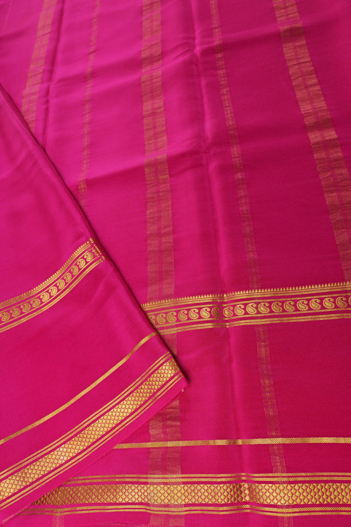 Pure Gold Lace Mysore Silk Saree in Green and Pink with Bentex mango big border and Contrast Blouse