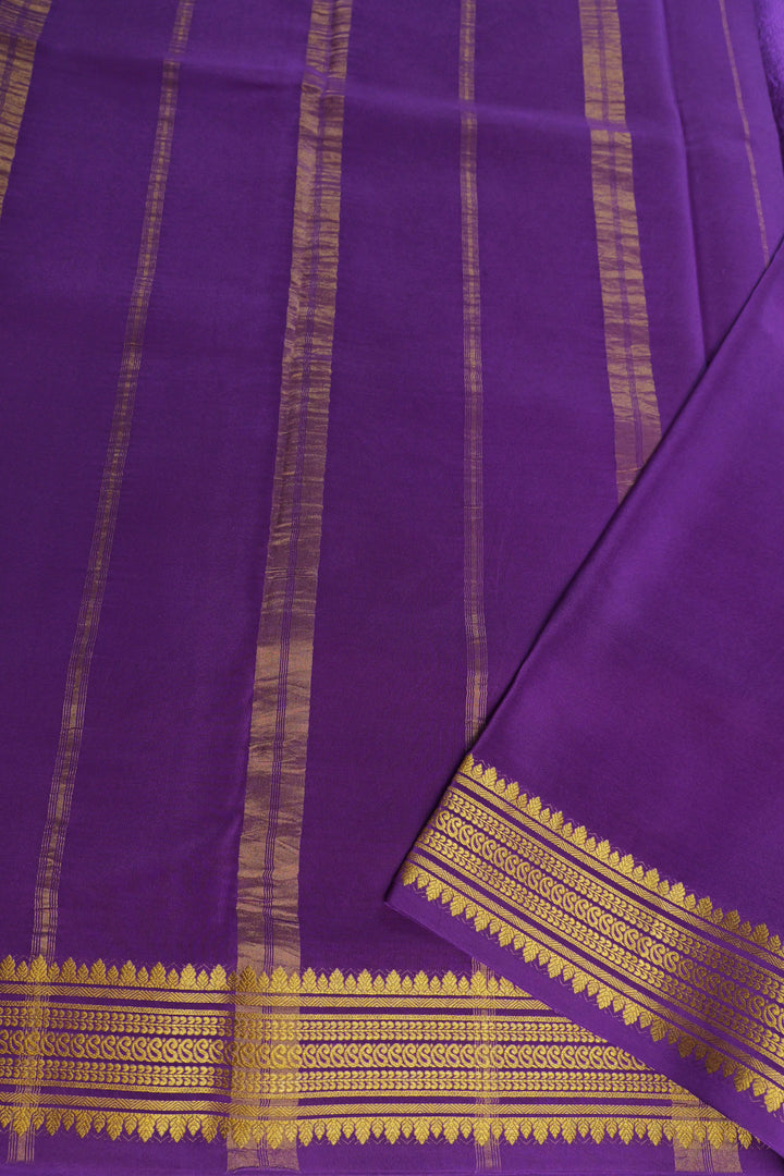 Small Mango Border Mysore Silk Saree in Green Color with Contrast Purple Border and Contrast Blouse