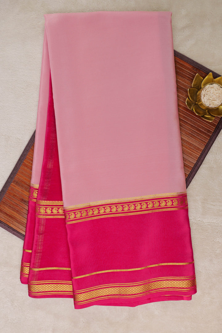 Light Pink and Pink Color Pure Gold Lace Mysore Silk Saree with Bentex mango big border and Contrast Blouse