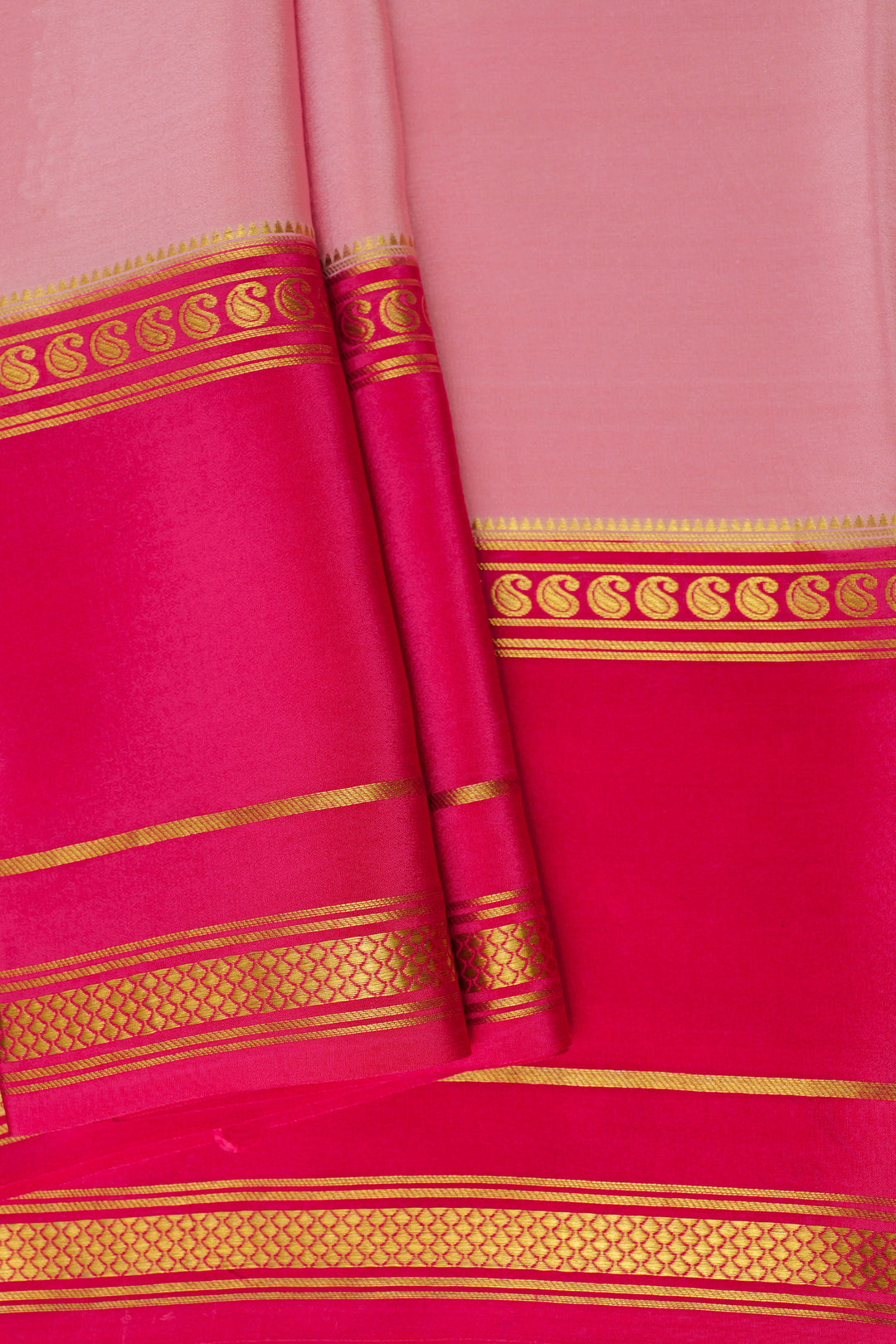 Light Pink and Pink Color Pure Gold Lace Mysore Silk Saree with Bentex mango big border and Contrast Blouse