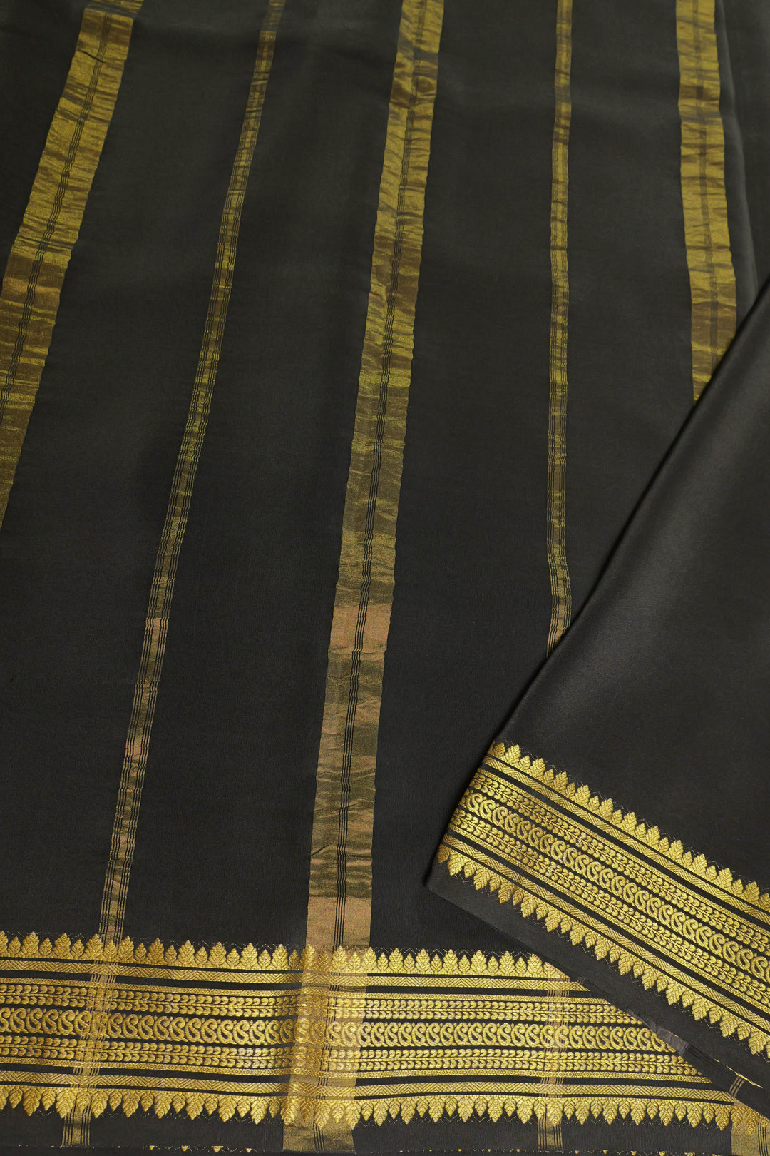 Small Mango Border Pure Mysore Silk Saree in Red Color with Contrast Black Border and Contrast Blouse