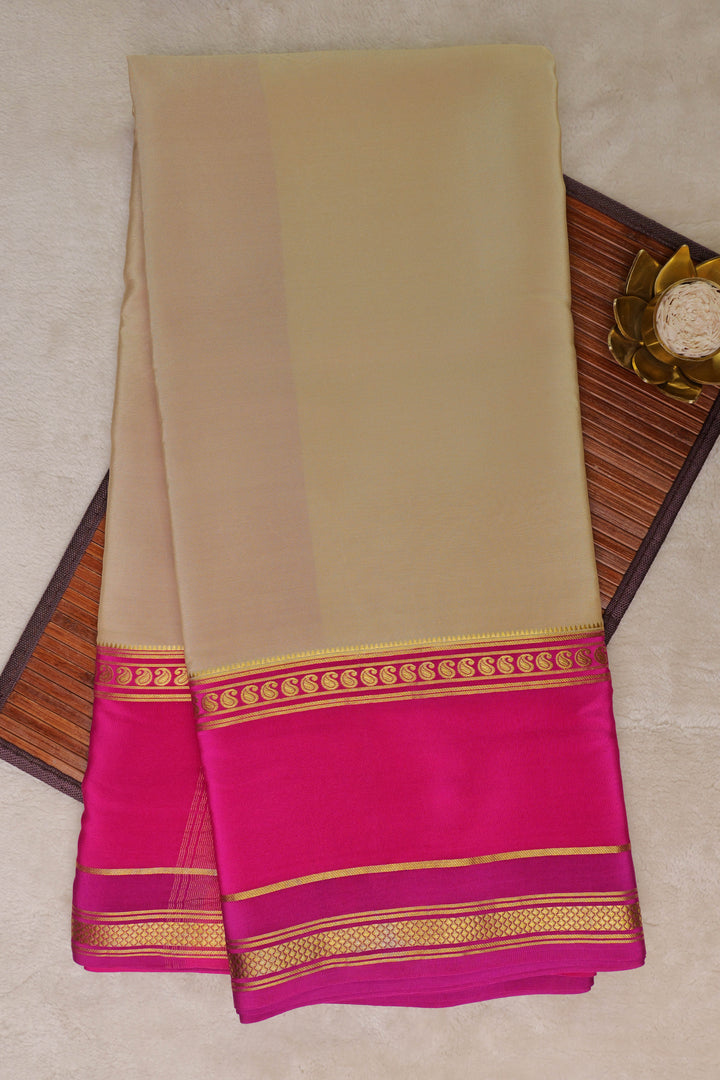 White and Pink Color Pure Gold Lace Mysore Silk Saree with Bentex mango big border and Contrast Blouse