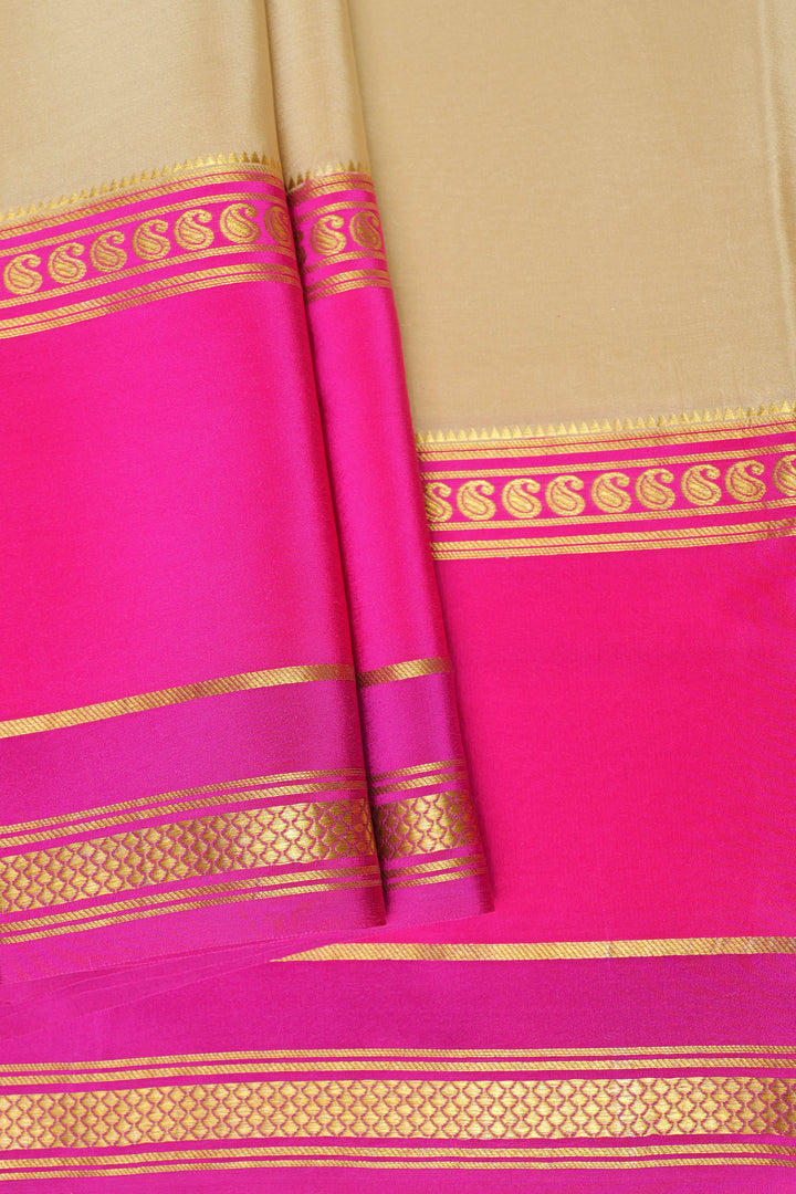 White and Pink Color Pure Gold Lace Mysore Silk Saree with Bentex mango big border and Contrast Blouse