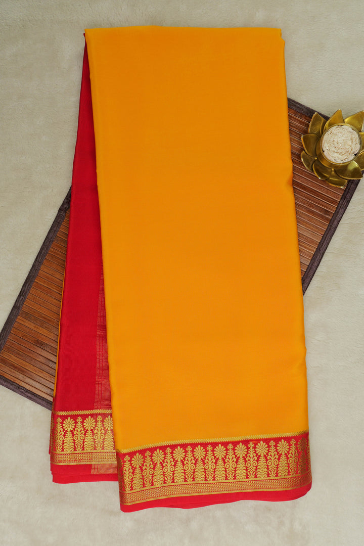 Mysore Silk Saree in Yellow Color with Contrast Red Border and Contrast Red Blouse