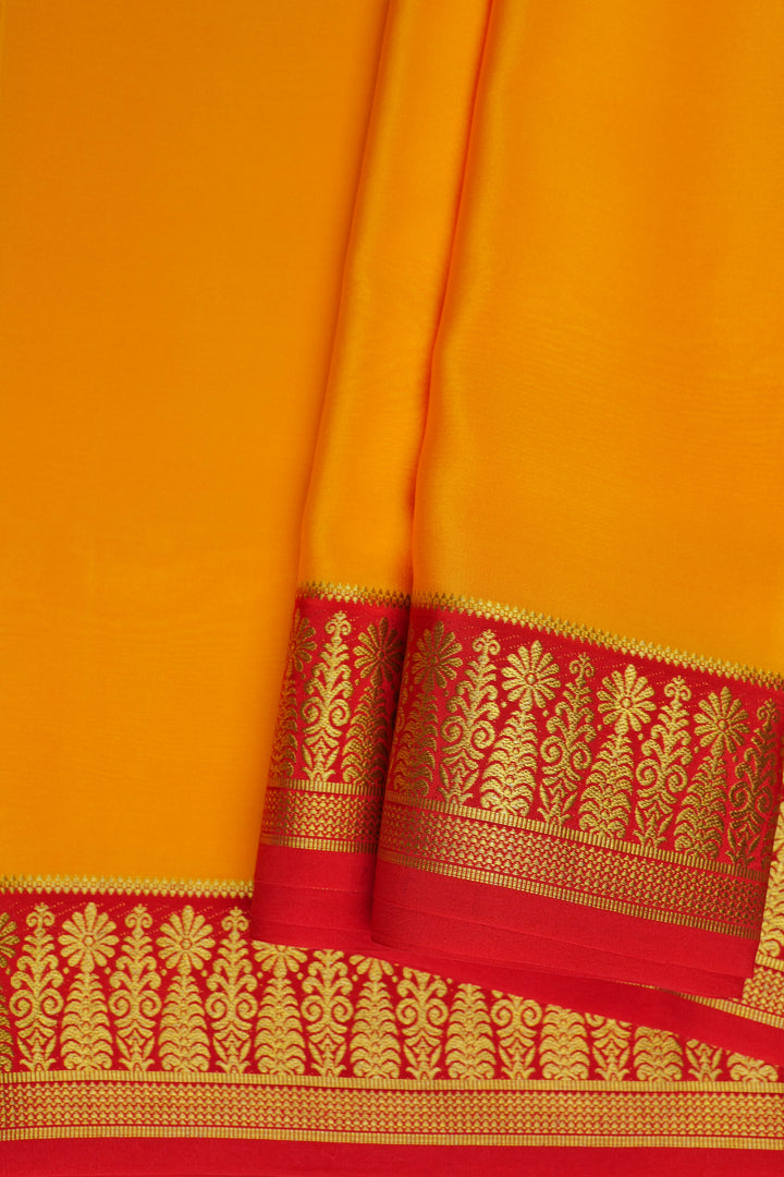 Mysore Silk Saree in Yellow Color with Contrast Red Border and Contrast Red Blouse
