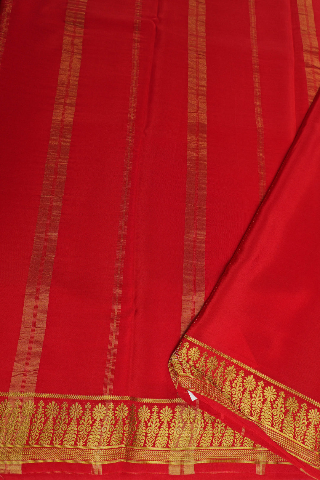Mysore Silk Saree in Yellow Color with Contrast Red Border and Contrast Red Blouse