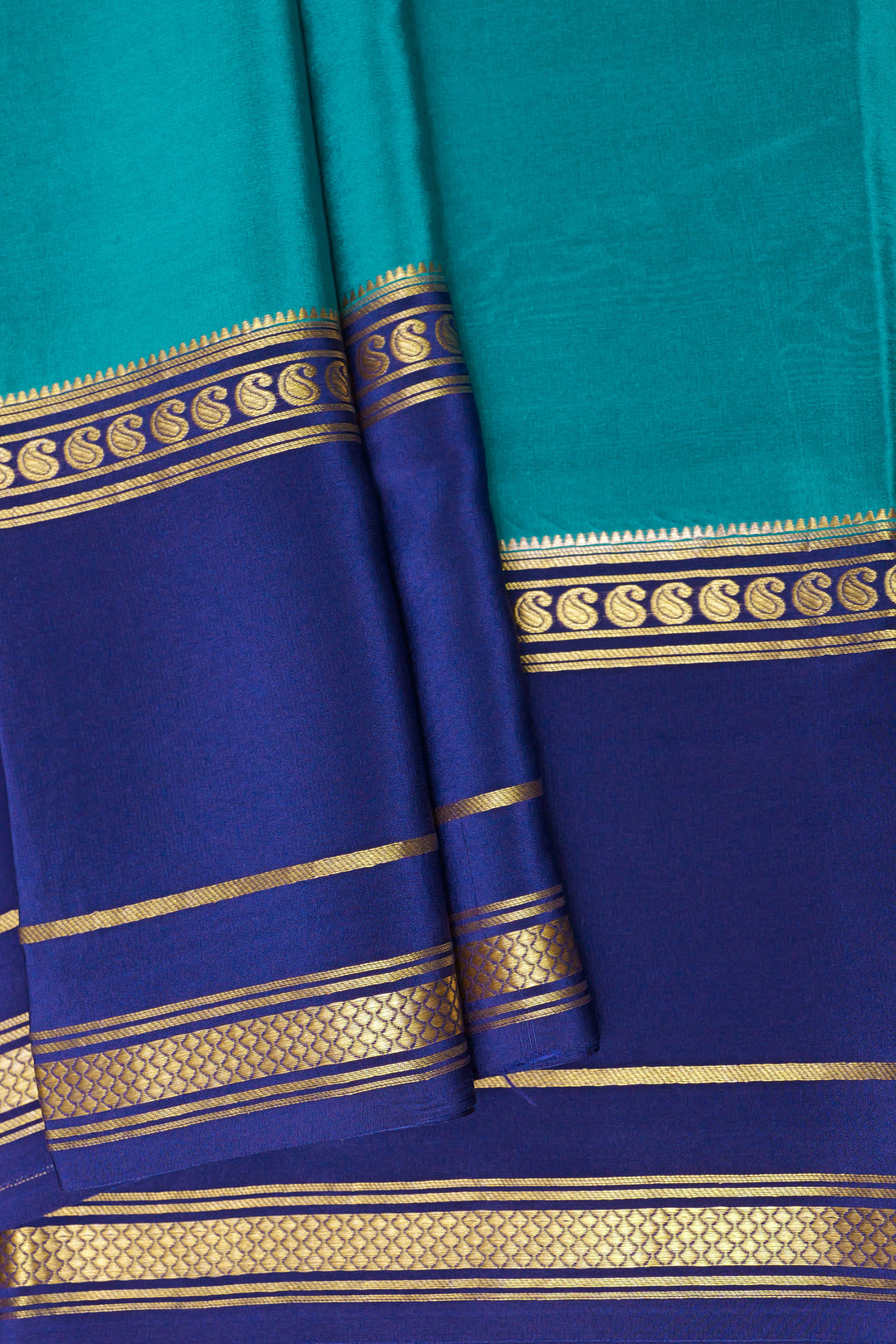 Rama Blue and Royal Blue Color Pure Gold Lace Mysore Silk Saree with Bentex mango big border and Contrast Blouse