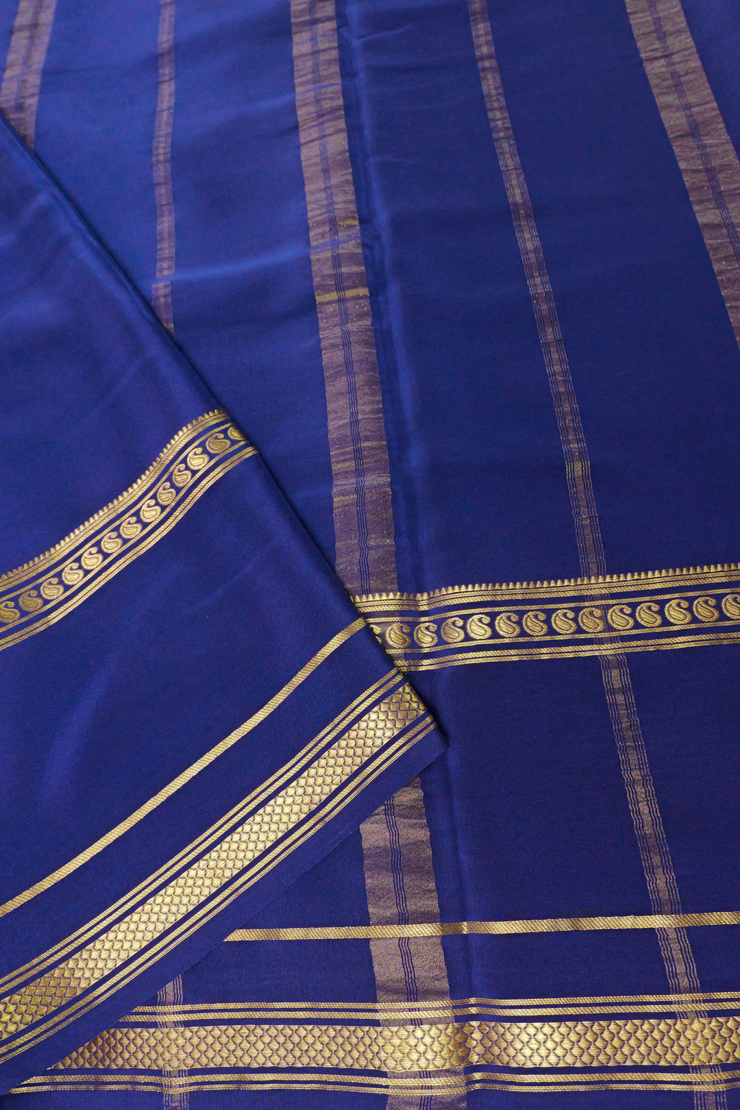 Rama Blue and Royal Blue Color Pure Gold Lace Mysore Silk Saree with Bentex mango big border and Contrast Blouse