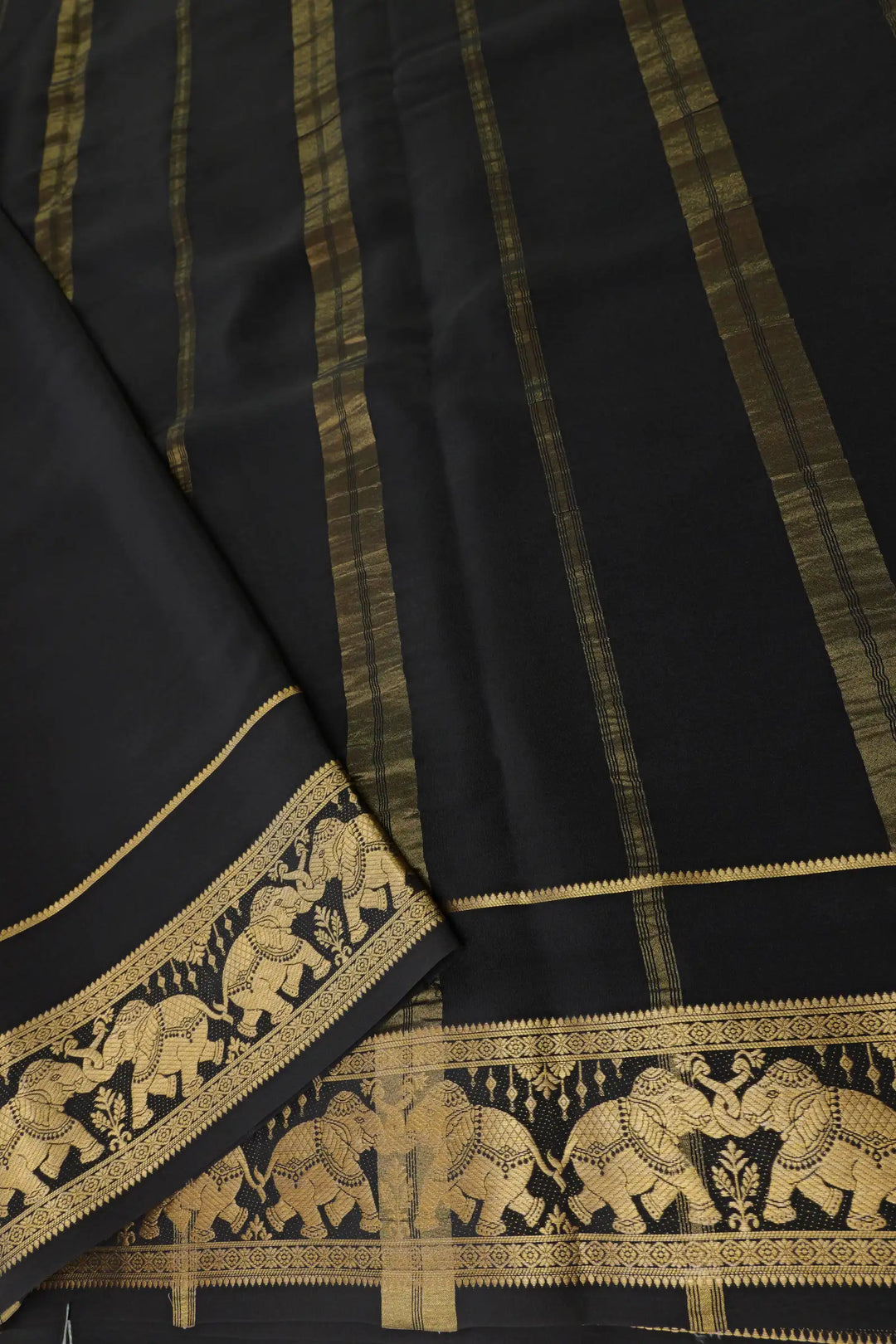 Elephant Border Pure Mysore Silk Saree in Red and Black Color with Contrast Black Color Blouse