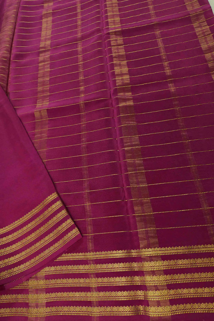 Big Gold Lace border Pure Mysore Silk Saree in Green and Maroon Color with Contrast Maroon Blouse