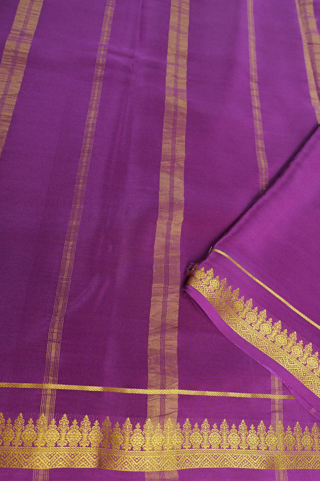 Pure Mysore Silk Saree in Black color with Contrast Purple Border and Contrast Purple Blouse