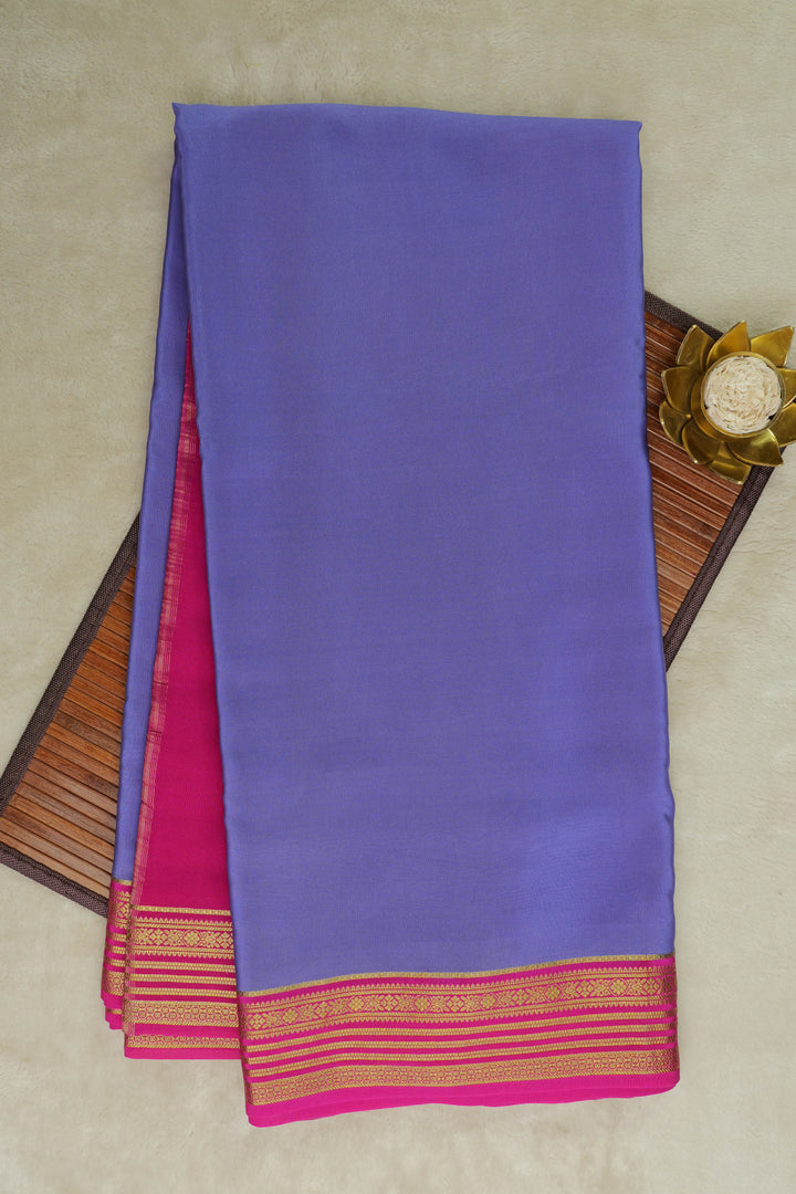 Pure Mysore Silk Saree in Lavender color with Gold Lace Border and Contrast Pink Blouse