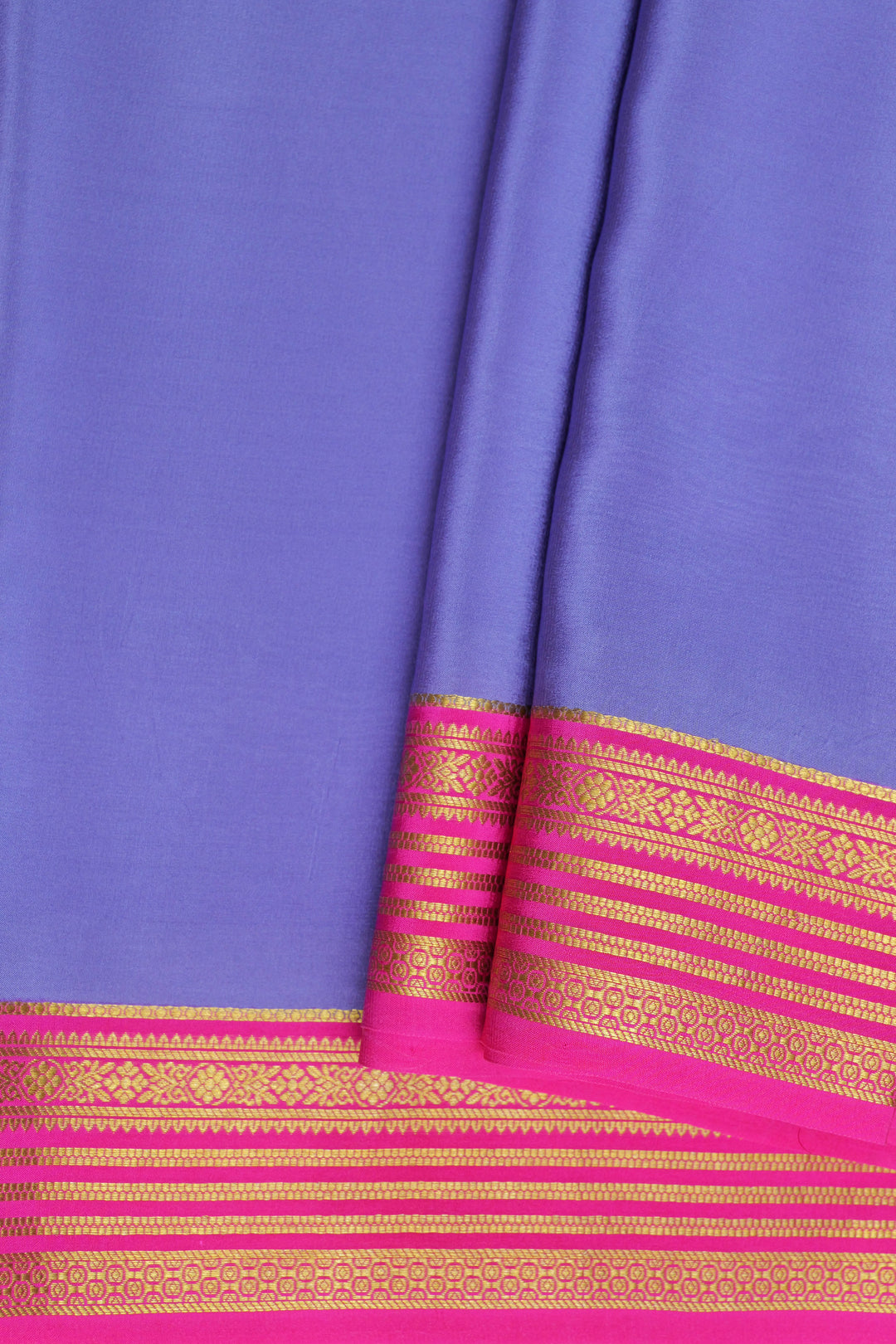 Pure Mysore Silk Saree in Lavender color with Gold Lace Border and Contrast Pink Blouse
