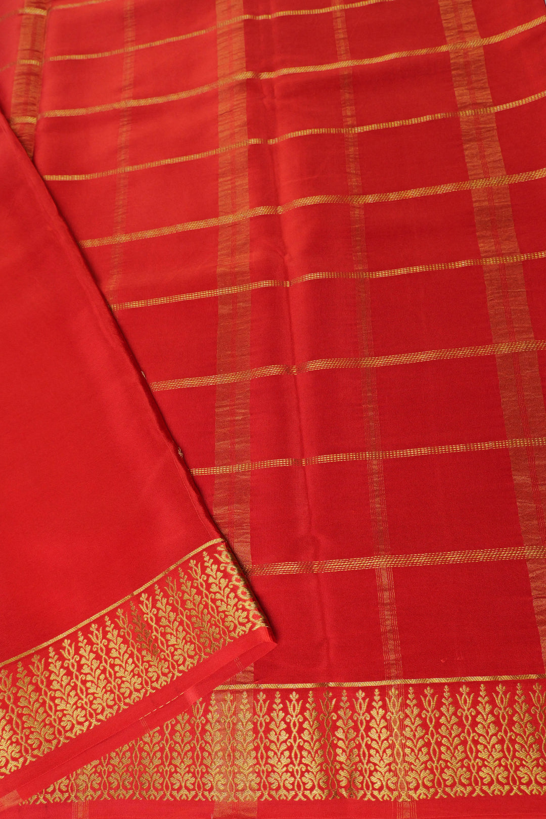 Thenne Border Pure Gold Lace Mysore Silk Saree in Green and Orange Color with Contrast Blouse