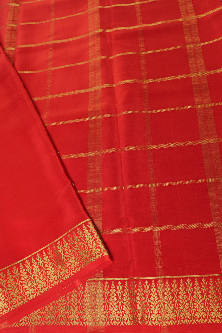 Thenne Border Pure Gold Lace Mysore Silk Saree in Green and Orange Color with Contrast Blouse