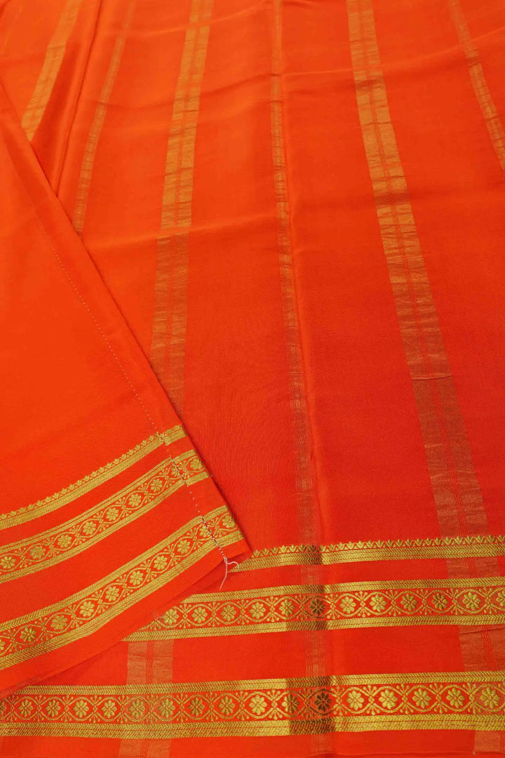 Big checks bentex border Mysore Silk Saree in Purple and Orange Color with Contrast Orange Blouse