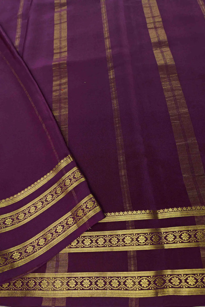Big checks bentex border Mysore Silk Saree in Green and Purple Color with Contrast Purple Blouse