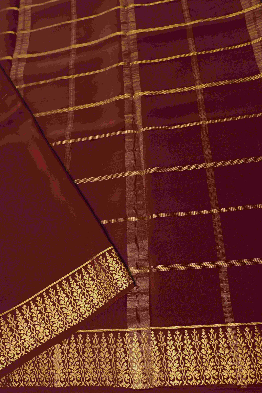 Thene Border Pure Gold Lace Mysore Silk Saree in Yellow and Maroon Color with Contrast Blouse