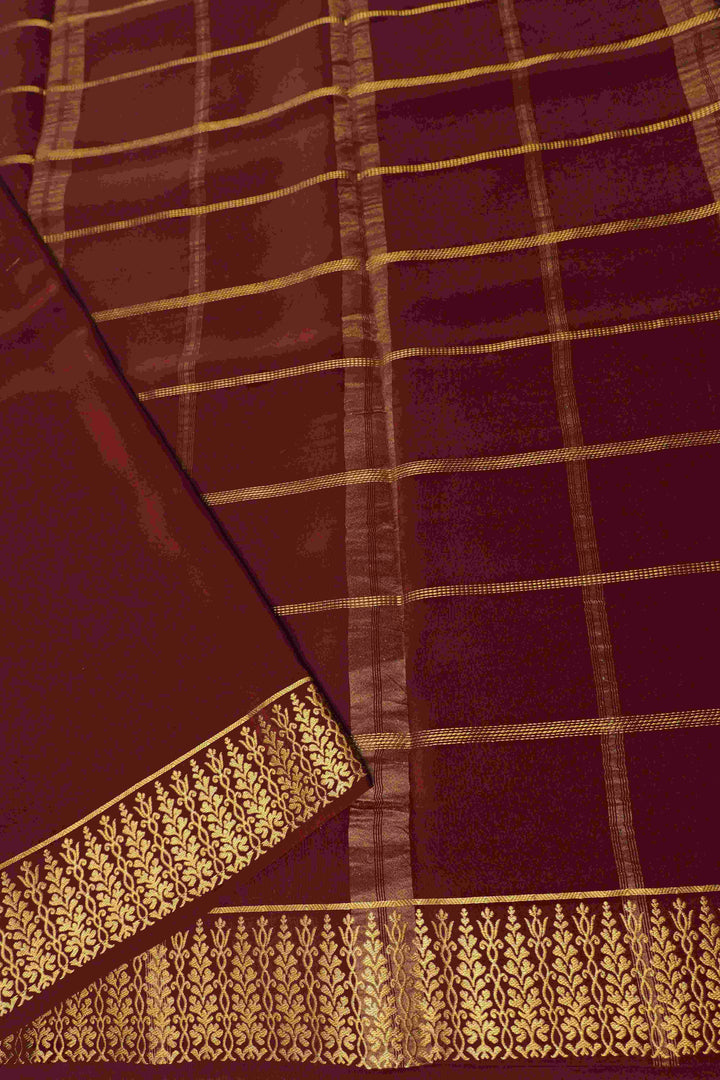 Thene Border Pure Gold Lace Mysore Silk Saree in Yellow and Maroon Color with Contrast Blouse