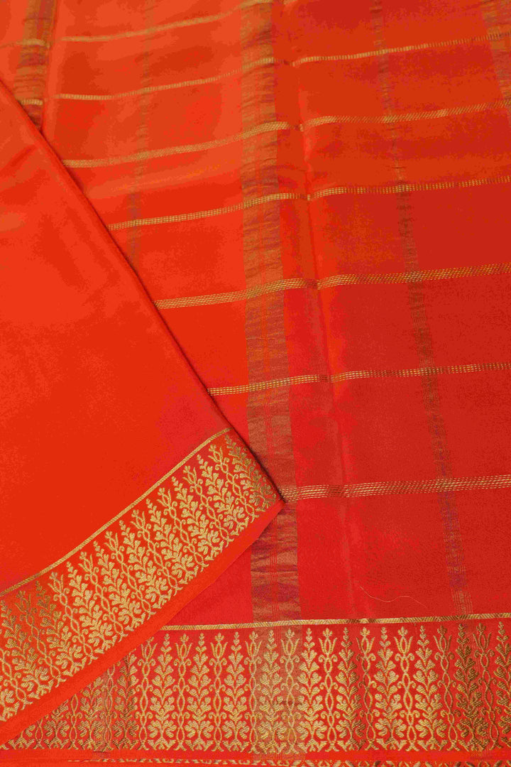 Thene Border Pure Gold Lace Mysore Silk Saree in Purple and Orange Color with Contrast Blouse