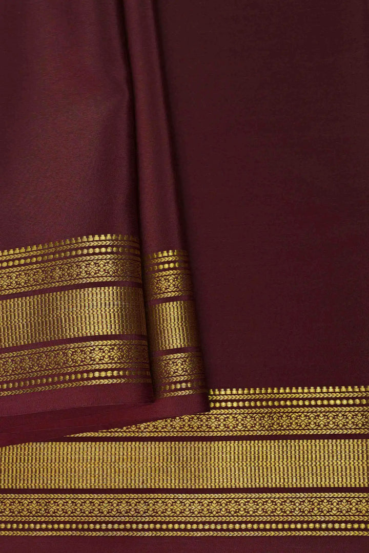 Gatti Border Pure Gold Lace Mysore Silk Saree in Maroon Color with Self Maroon color Blouse
