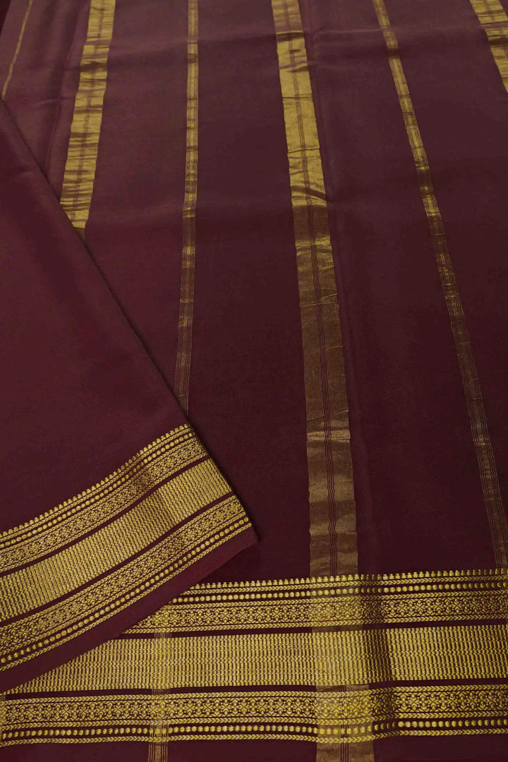 Gatti Border Pure Gold Lace Mysore Silk Saree in Maroon Color with Self Maroon color Blouse