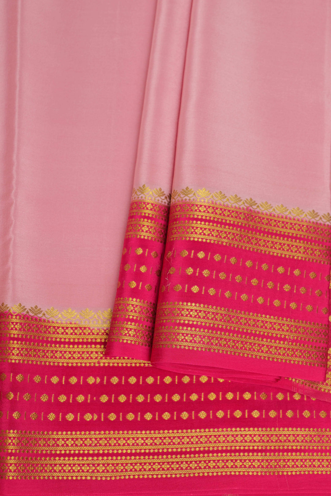 Dotted Butta border Pure Gold Lace Mysore Silk Saree in Baby Pink and Pink Color with Contrast Blouse