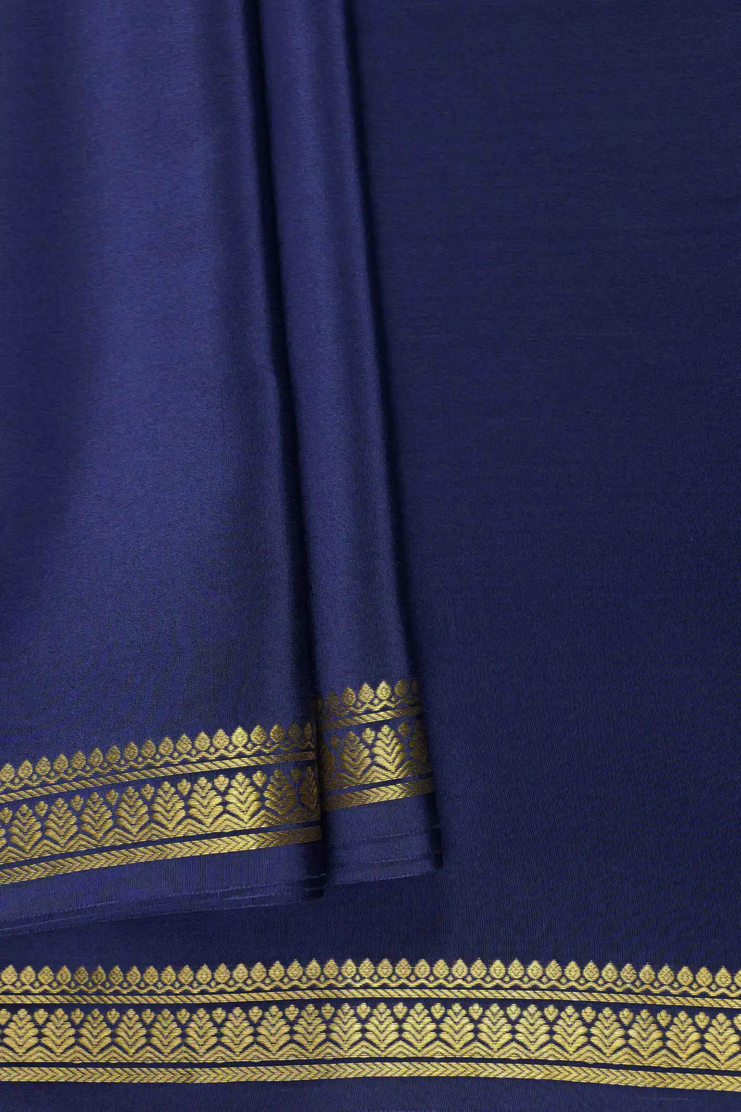 Gold Lace Leaf Border Mysore Silk Saree in Blue Color with Self Blue Blouse Peace |Silk Mark Certified