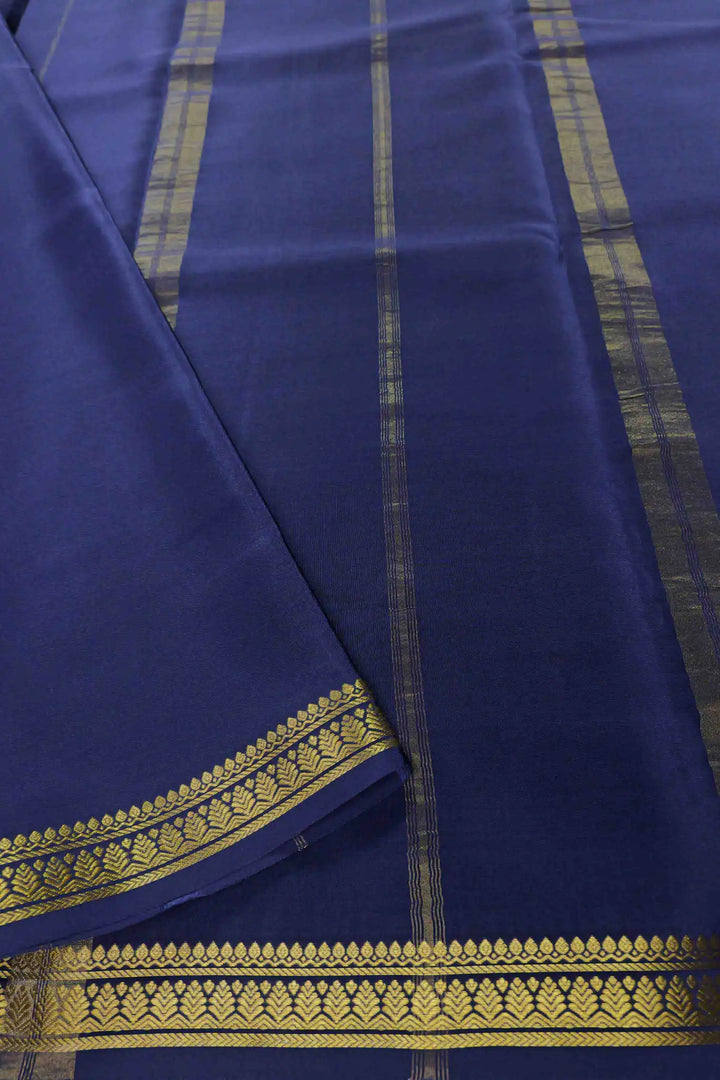 Gold Lace Leaf Border Mysore Silk Saree in Blue Color with Self Blue Blouse Peace |Silk Mark Certified