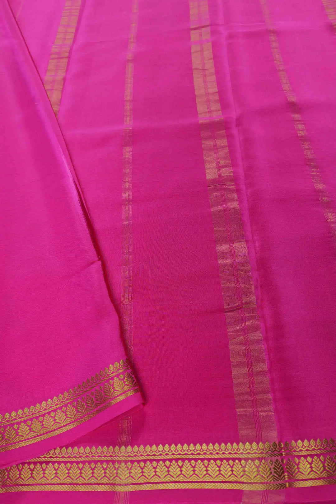 Gold Lace Leaf Border Pure Mysore Silk Saree in Pink Color with Self Pink Blouse Peace |Silk Mark Certified