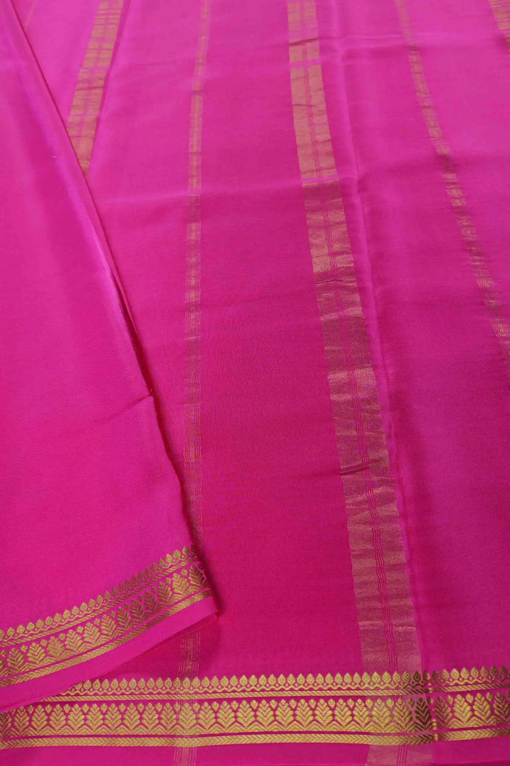 Gold Lace Leaf Border Pure Mysore Silk Saree in Pink Color with Self Pink Blouse Peace |Silk Mark Certified