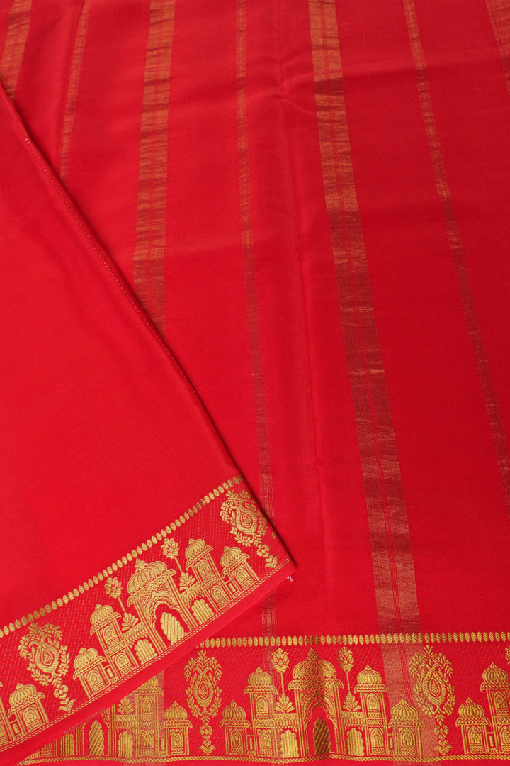 Aramane border Pure Gold Lace Mysore Silk Saree in Purple and Orange Color with Contrast Blouse
