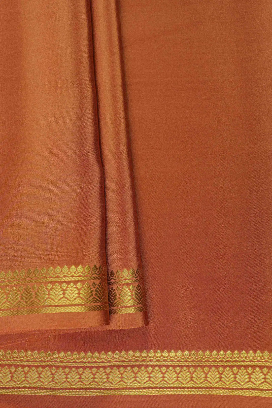 Gold Lace Leaf Border Pure Mysore Silk Saree in Orange Color with Self Orange Blouse Peace |Silk Mark Certified