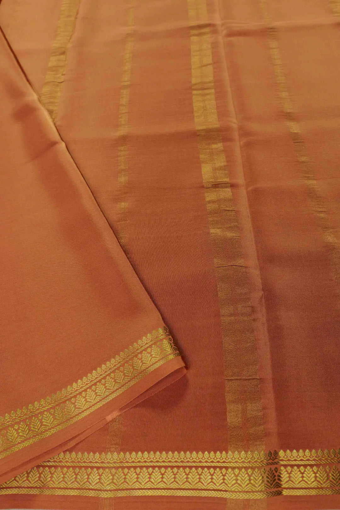 Gold Lace Leaf Border Pure Mysore Silk Saree in Orange Color with Self Orange Blouse Peace |Silk Mark Certified