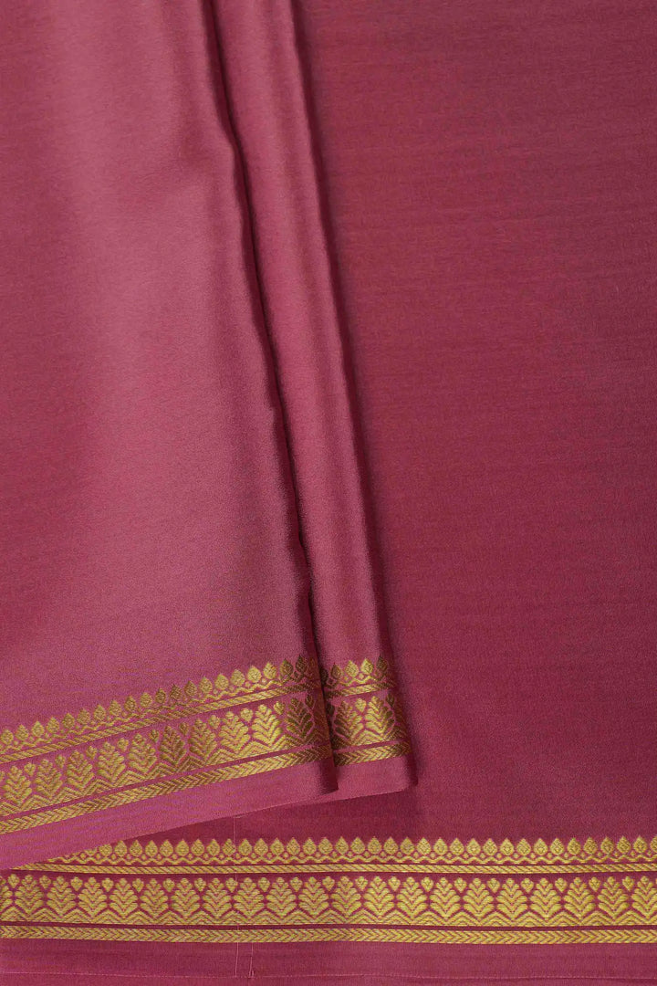 Gold Lace Leaf Border Mysore Silk Saree in Pink Color with Self Pink Blouse Peace |Silk Mark Certified