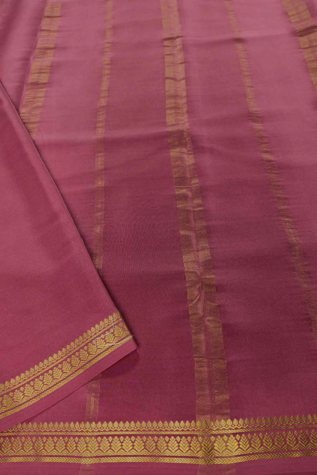 Gold Lace Leaf Border Mysore Silk Saree in Pink Color with Self Pink Blouse Peace |Silk Mark Certified