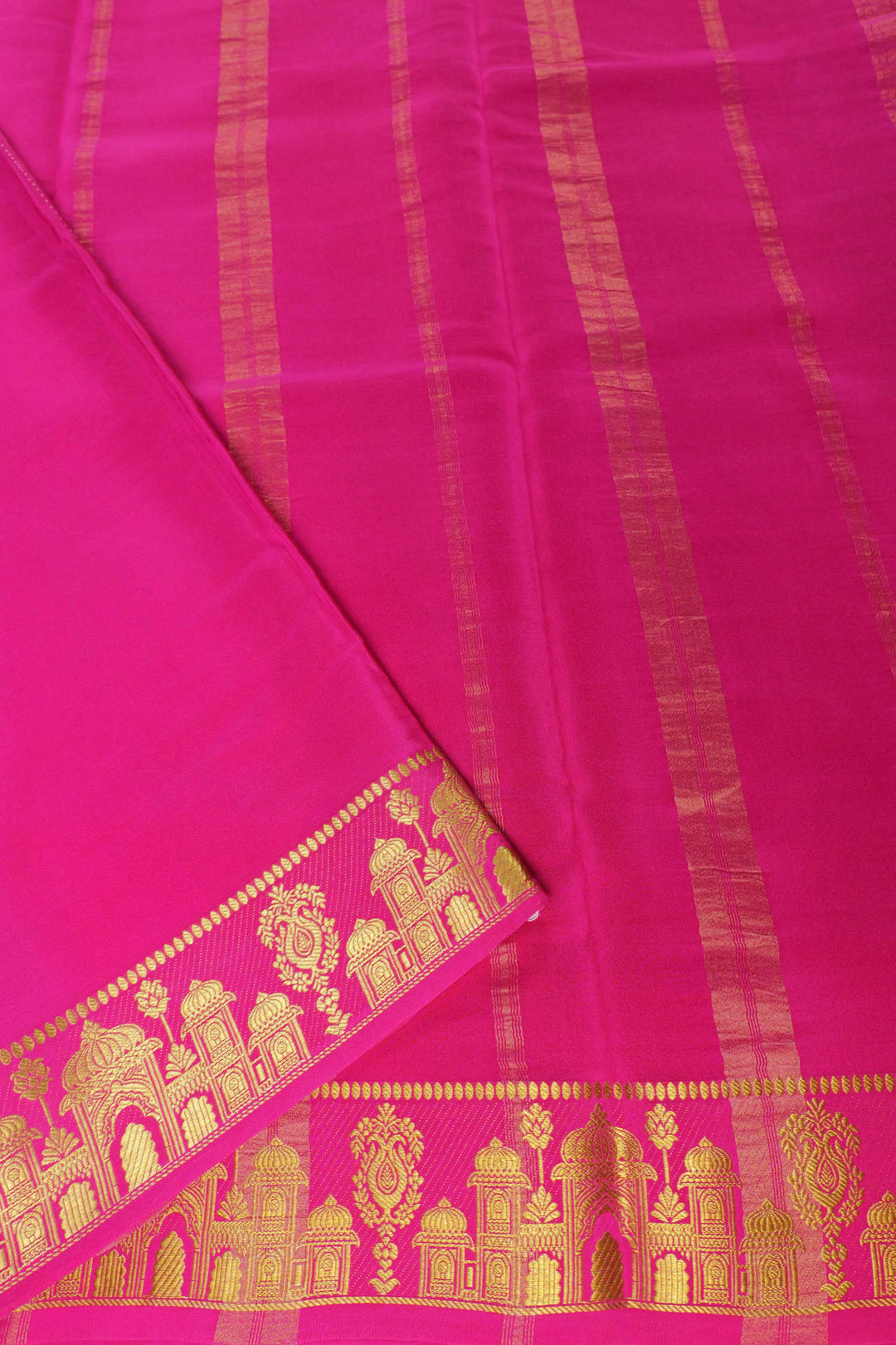 Aramane border Pure Gold Lace Mysore Silk Saree in Grey and Pink Color with Contrast Blouse