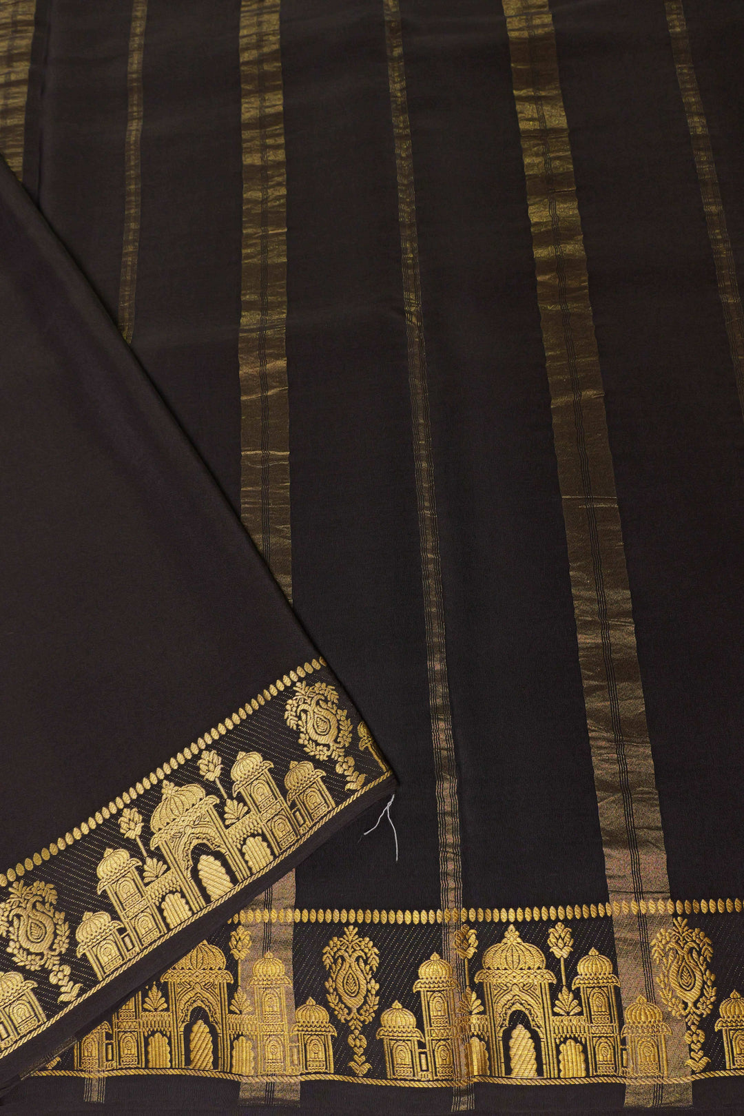 Aramane border Pure Gold Lace Mysore Silk Saree in Red and Black Color with Contrast Blouse
