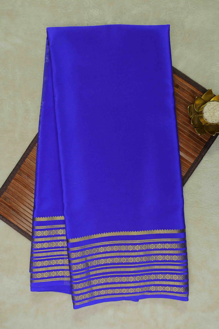 Pure Mysore Silk Saree in Blue Color and Gold Lace Big Border with Self Blue Blouse Piece
