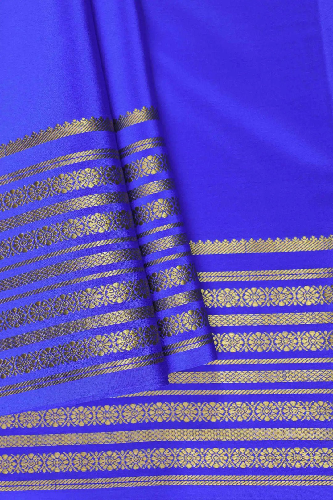 Pure Mysore Silk Saree in Blue Color and Gold Lace Big Border with Self Blue Blouse Piece
