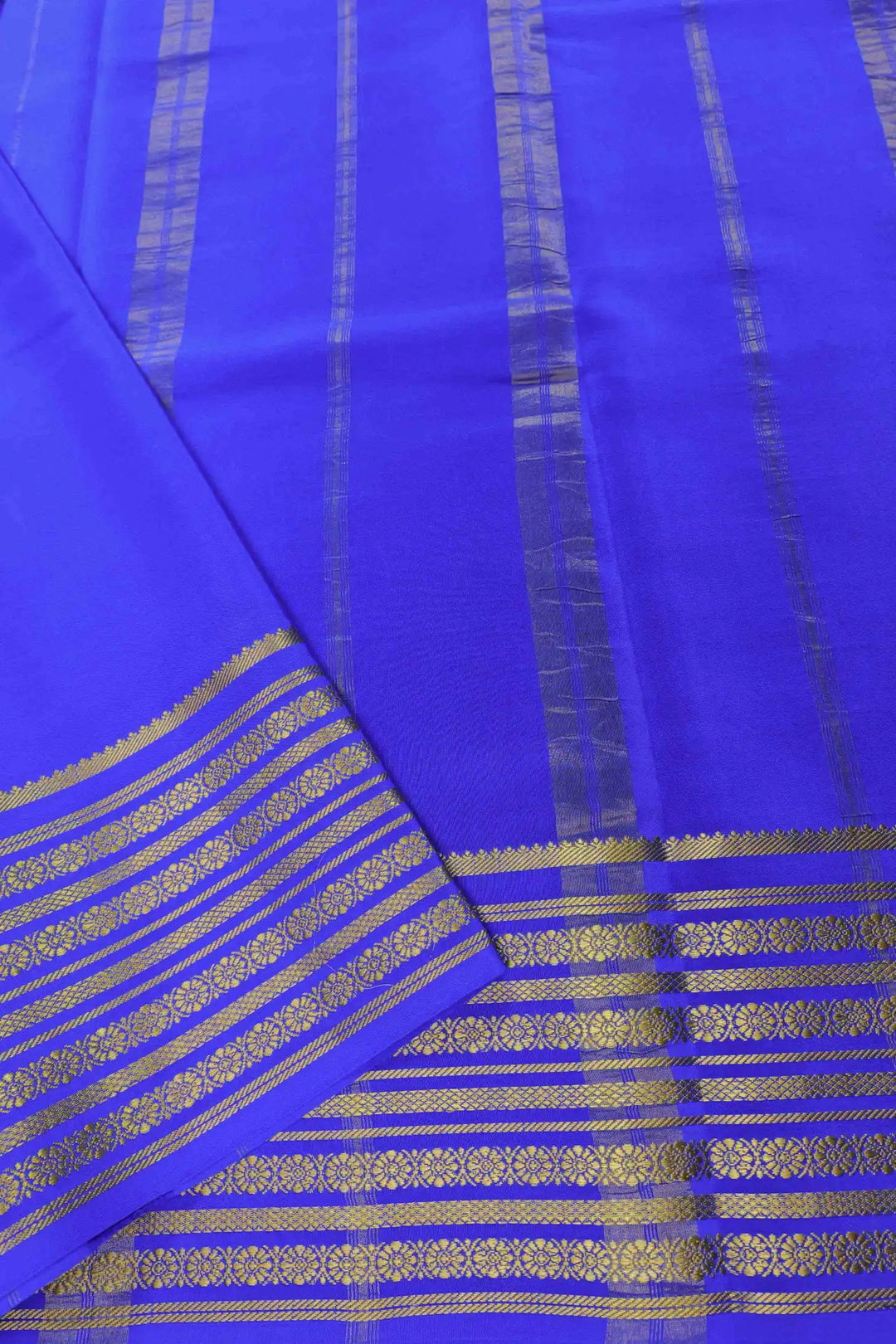 Pure Mysore Silk Saree in Blue Color and Gold Lace Big Border with Self Blue Blouse Piece