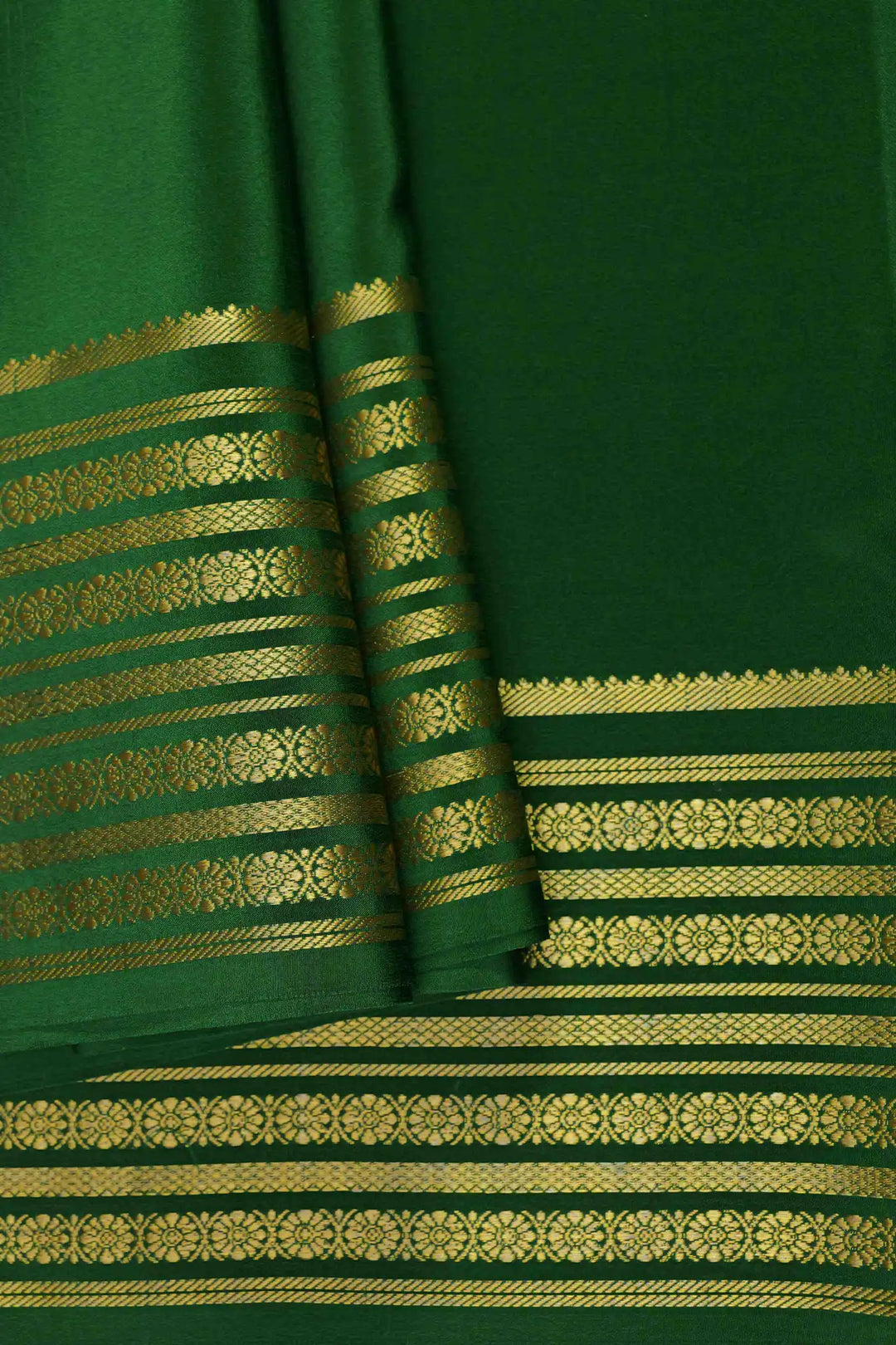 Mysore Silk Saree in Green Color and Gold Lace Big Border with Self Green Blouse Piece