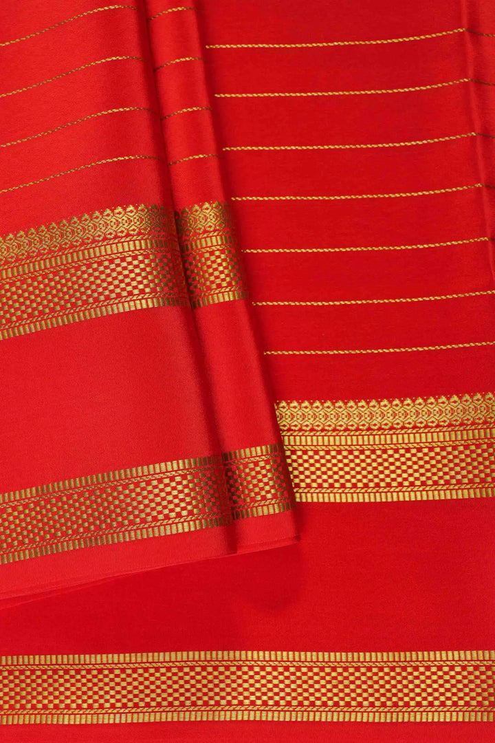 Checks Pattern Pure Mysore Silk Saree in Red Color with Gold Lace Border and Self Red Blouse Piece