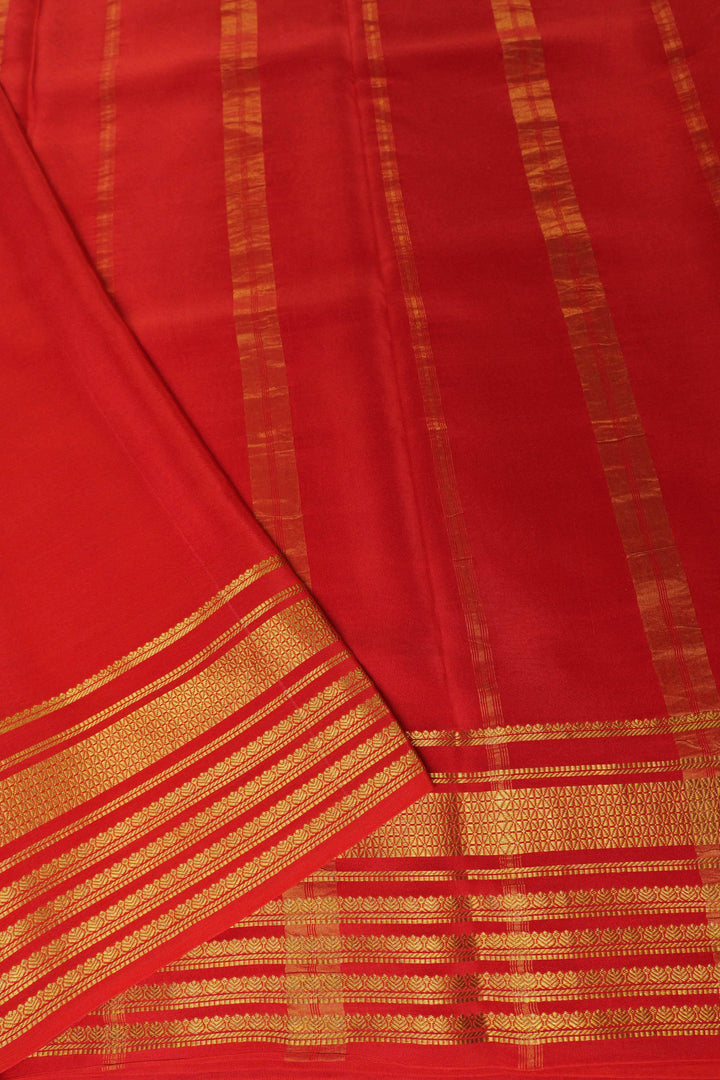 Big border Pure Gold Lace Mysore Silk Saree in Green and Orange Color with Contrast Blouse
