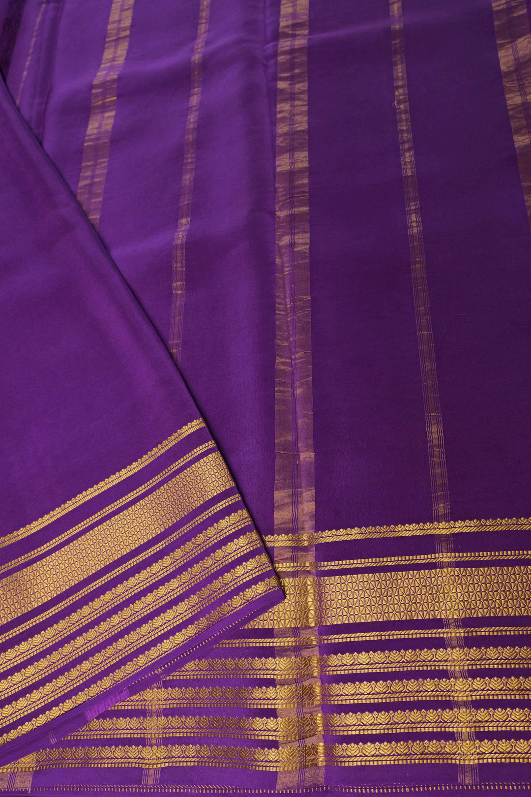 Big border Pure Gold Lace Mysore Silk Saree in Orange and Purple Color with Contrast Blouse