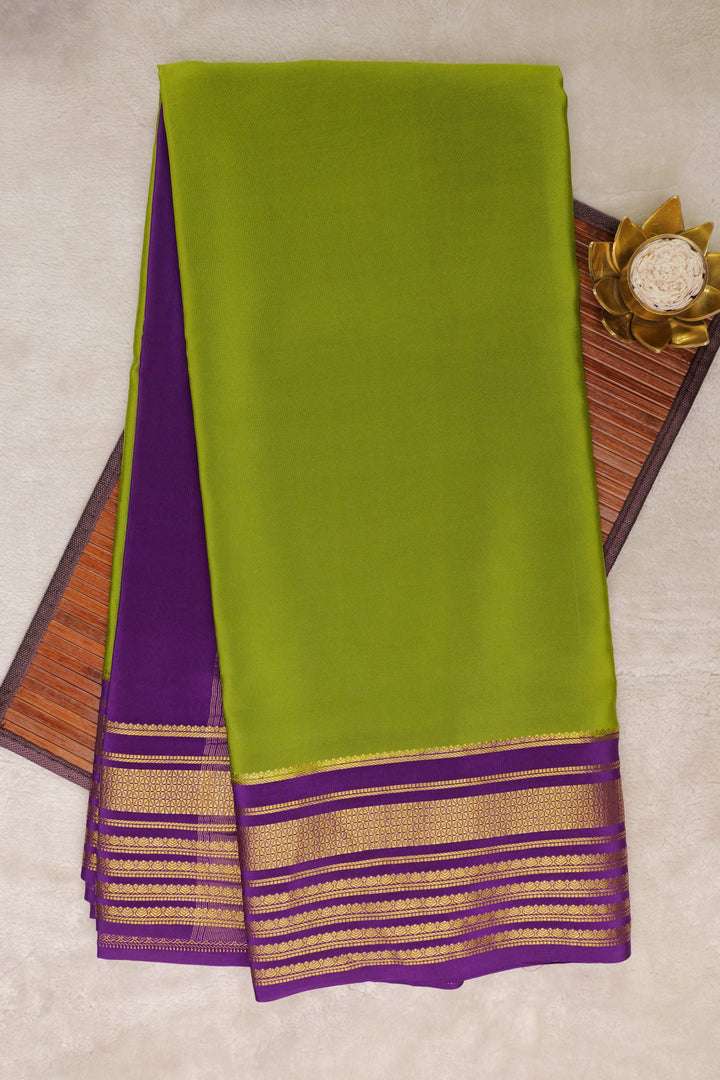 Big border Pure Gold Lace Mysore Silk Saree in Green and Blue Color with Contrast Blouse