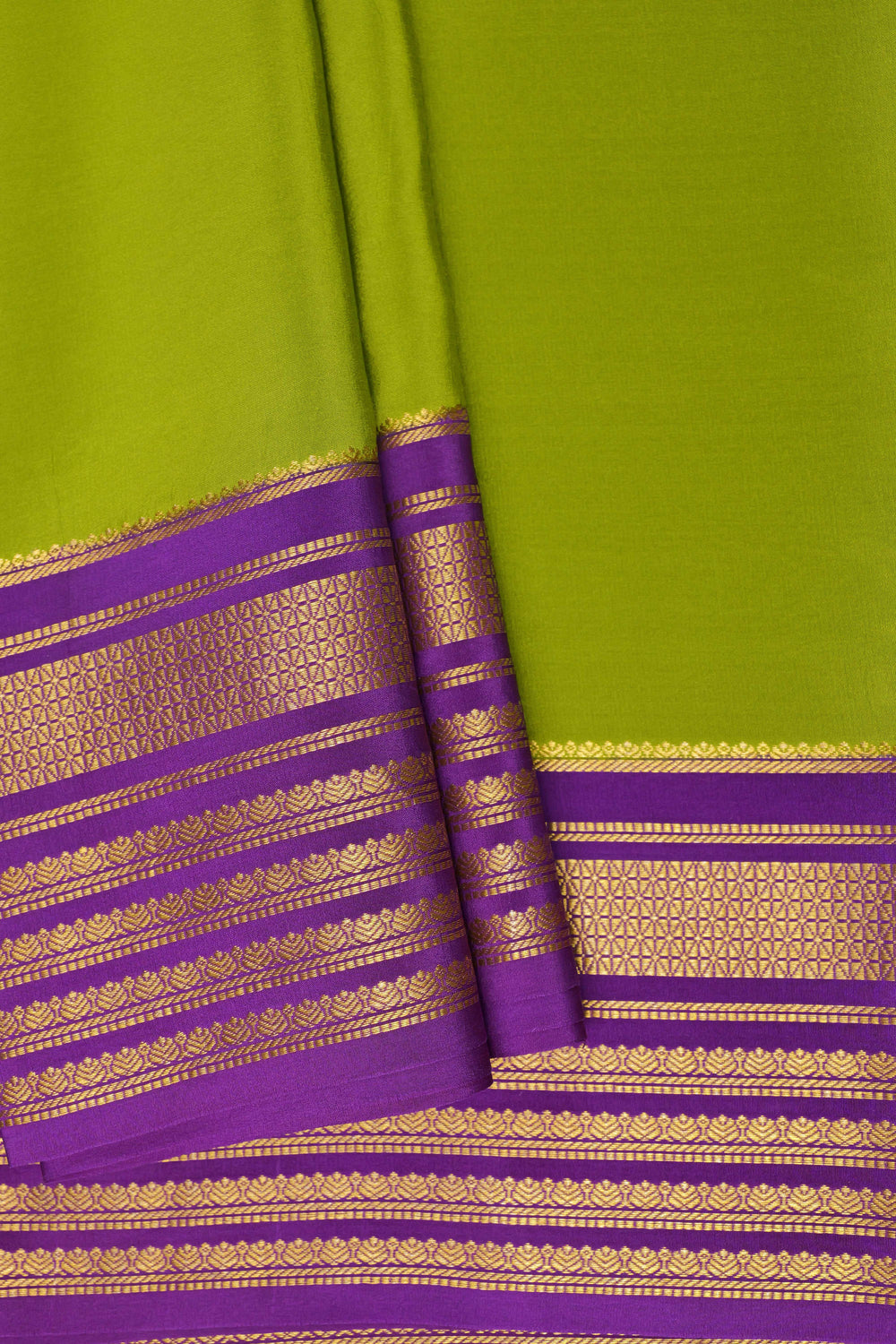 Big border Pure Gold Lace Mysore Silk Saree in Green and Blue Color with Contrast Blouse