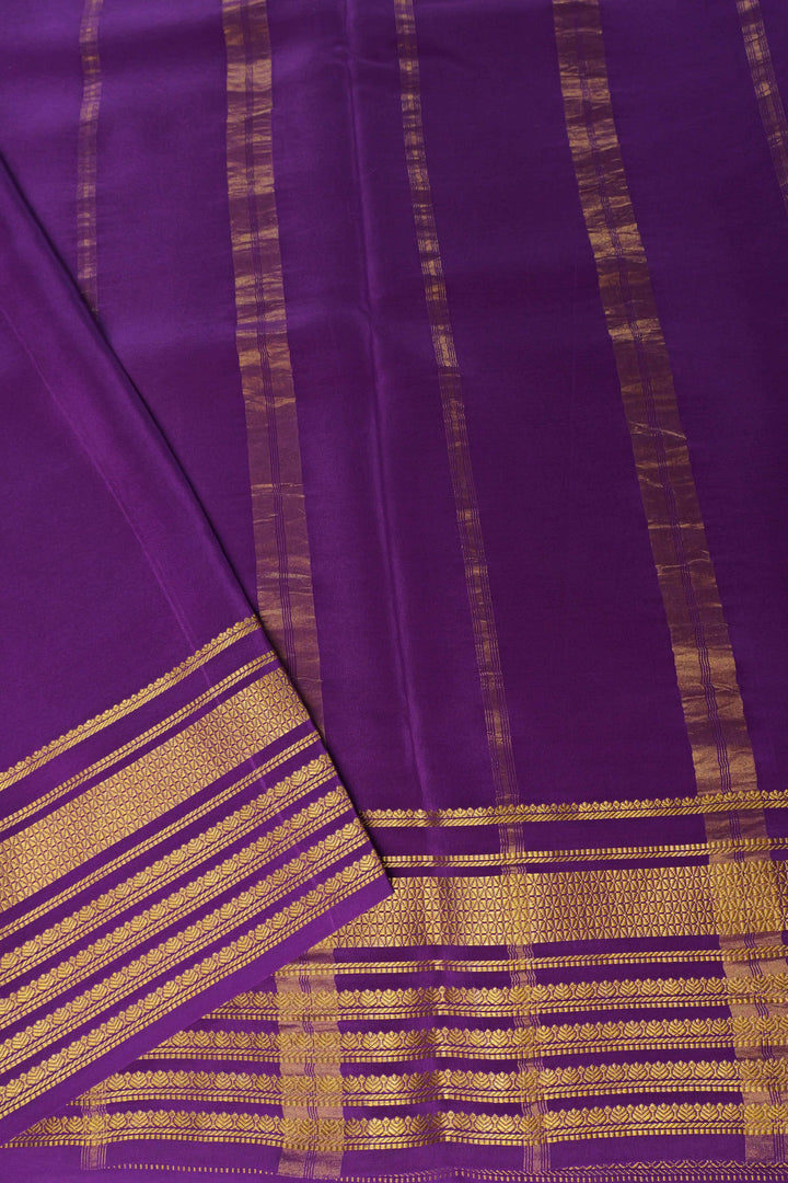 Big border Pure Gold Lace Mysore Silk Saree in Green and Blue Color with Contrast Blouse