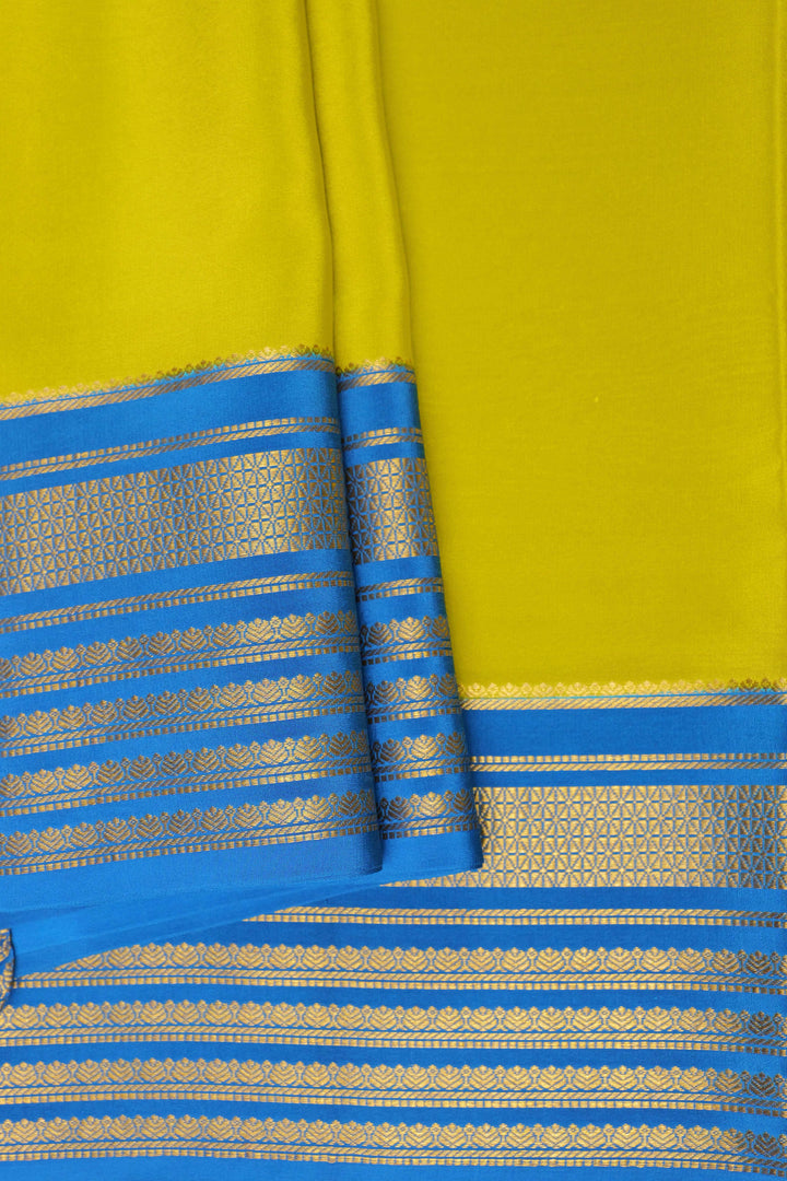 Big border Pure Gold Lace Mysore Silk Saree in Green and Blue Color with Contrast Blouse